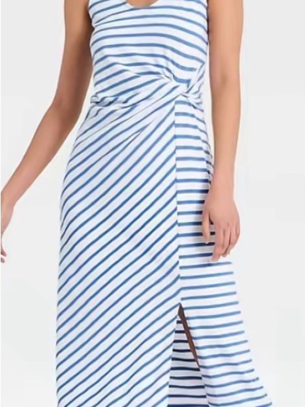 a new day White and Blue Striped Twist-Front Midi Dress